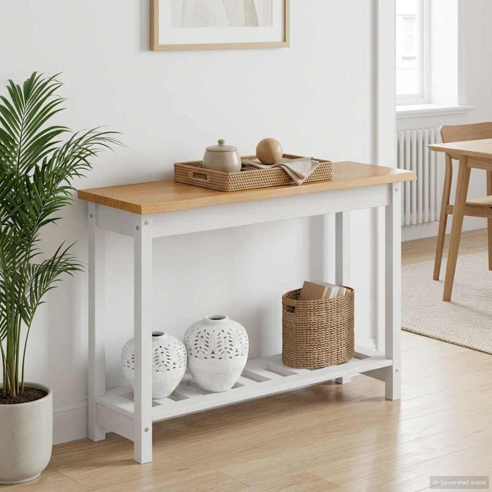 vidaXL Konsolbord med hylla EKAI Vit 112 x 35 x 76 cm Massiv furu