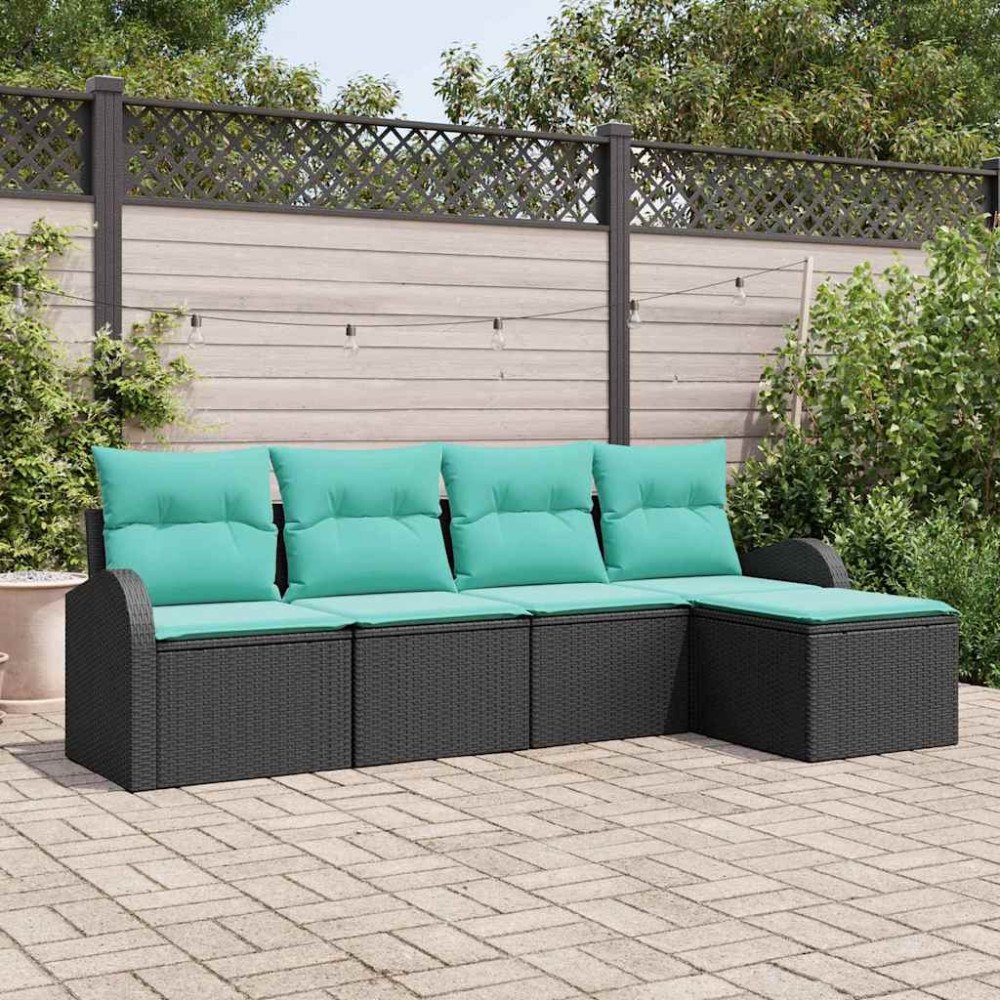 vidaXL Soffset med kudde 5 pcs Svart och turkos konstrotting