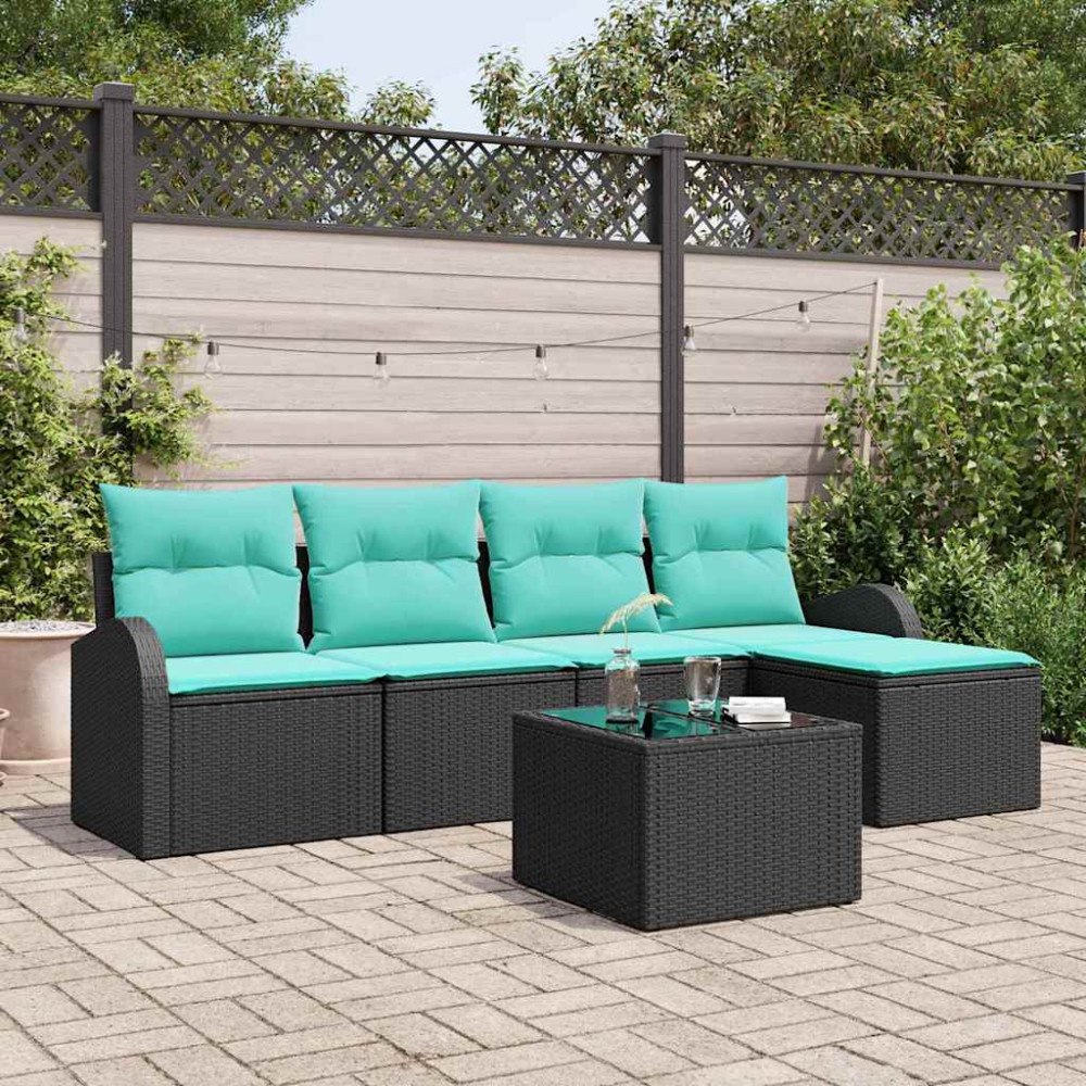 vidaXL Soffset med kudde 6 pcs Svart och turkos konstrotting