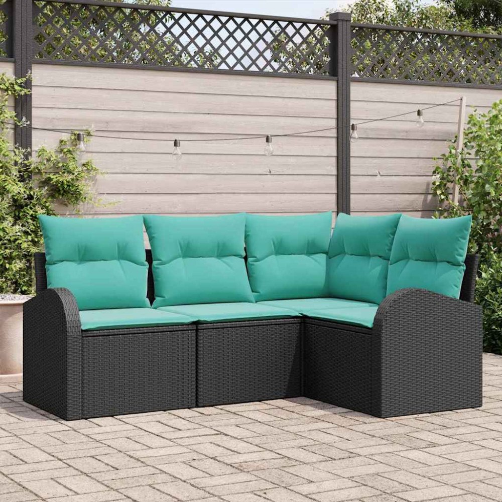 vidaXL Trädgårdsoffset med kudde 4 pcs Svart och turkos konstrotting