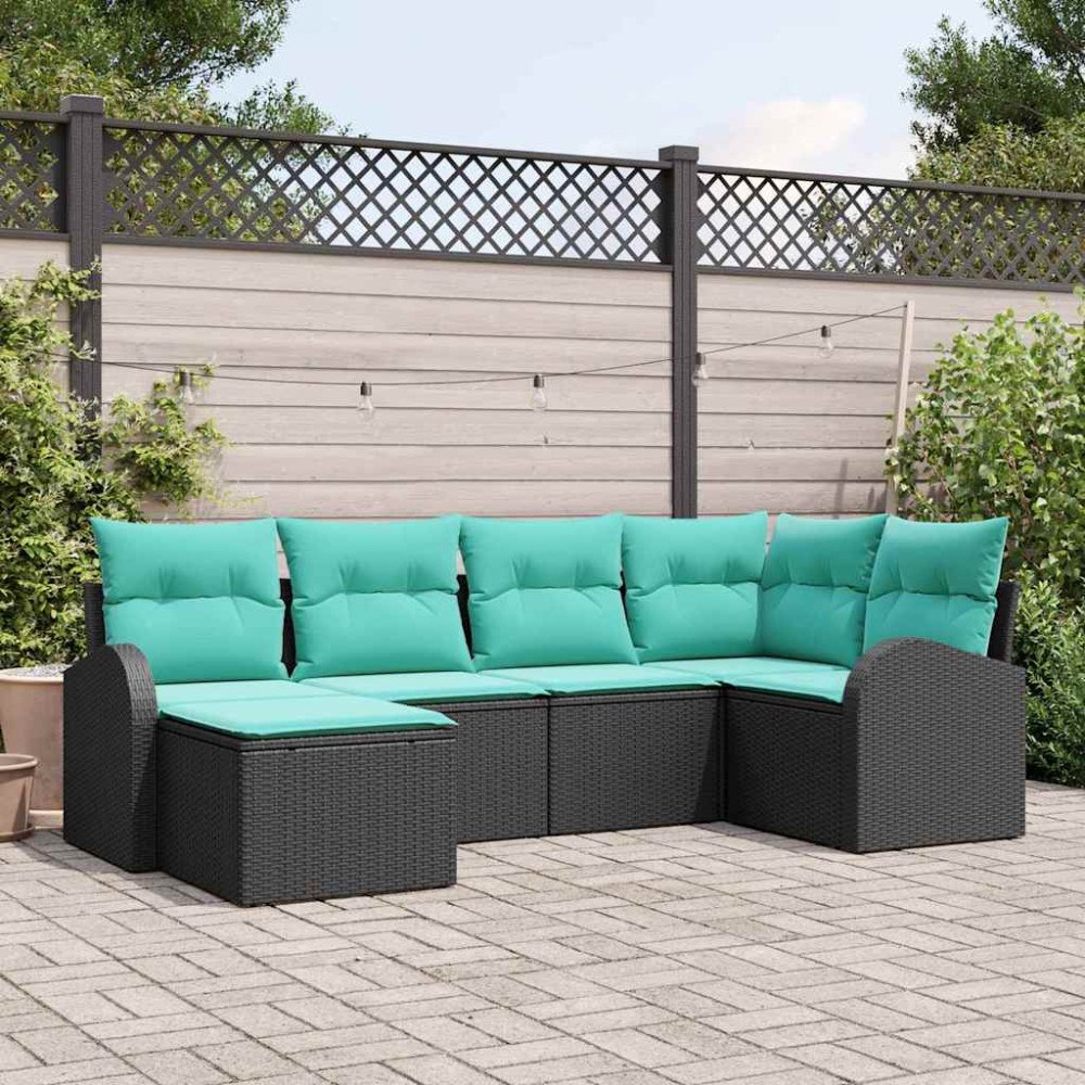 vidaXL Soffset med kudde 6 pcs Svart och turkos konstrotting