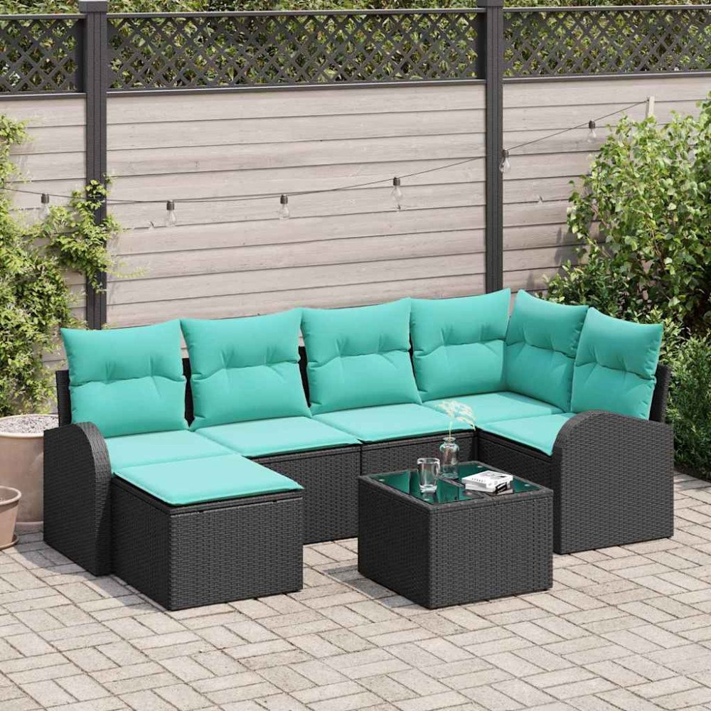 vidaXL Soffset med kudde 7 pcs Svart och turkos konstrotting