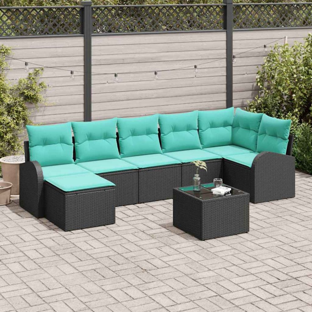 vidaXL Soffset med kudde 8 pcs Svart och turkos konstrotting