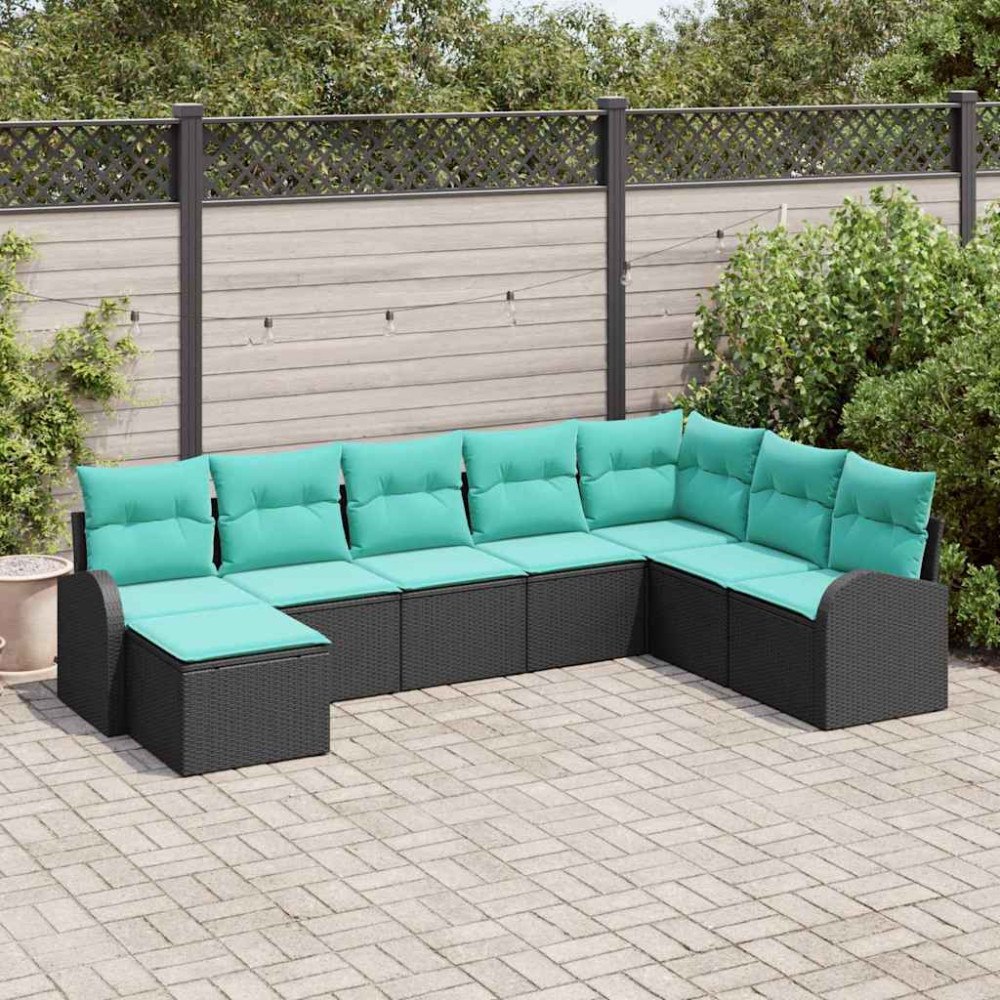 vidaXL Soffset med kudde 8 pcs Svart och turkos konstrotting