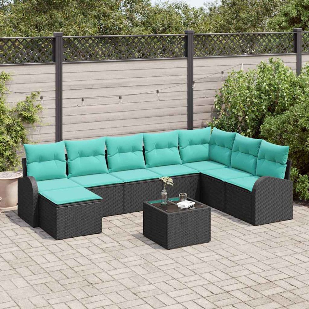 vidaXL Soffset med kudde 9 pcs Svart och turkos konstrotting