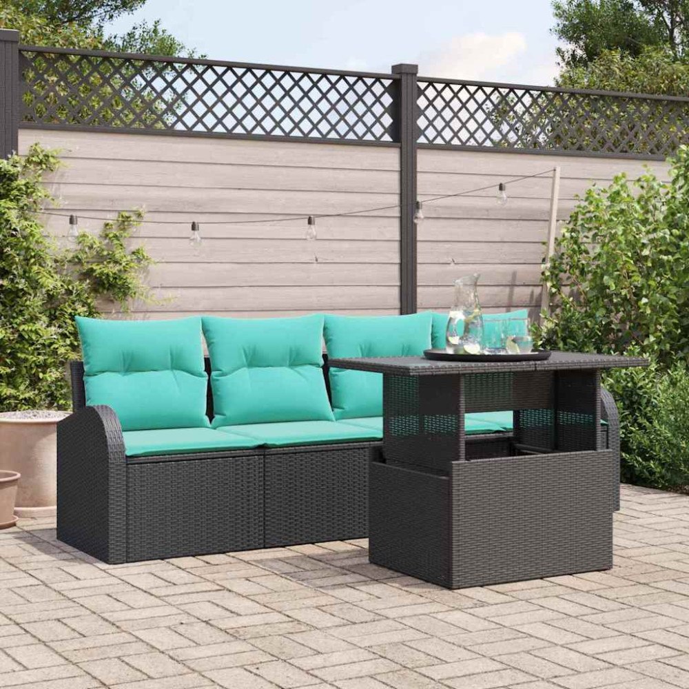 vidaXL Trädgårdsoffset med kudde med kudde 5 pcs Svart Poly Rattan