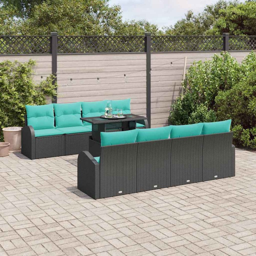 vidaXL Trädgårdsoffset 9 st Svart Poly Rattan