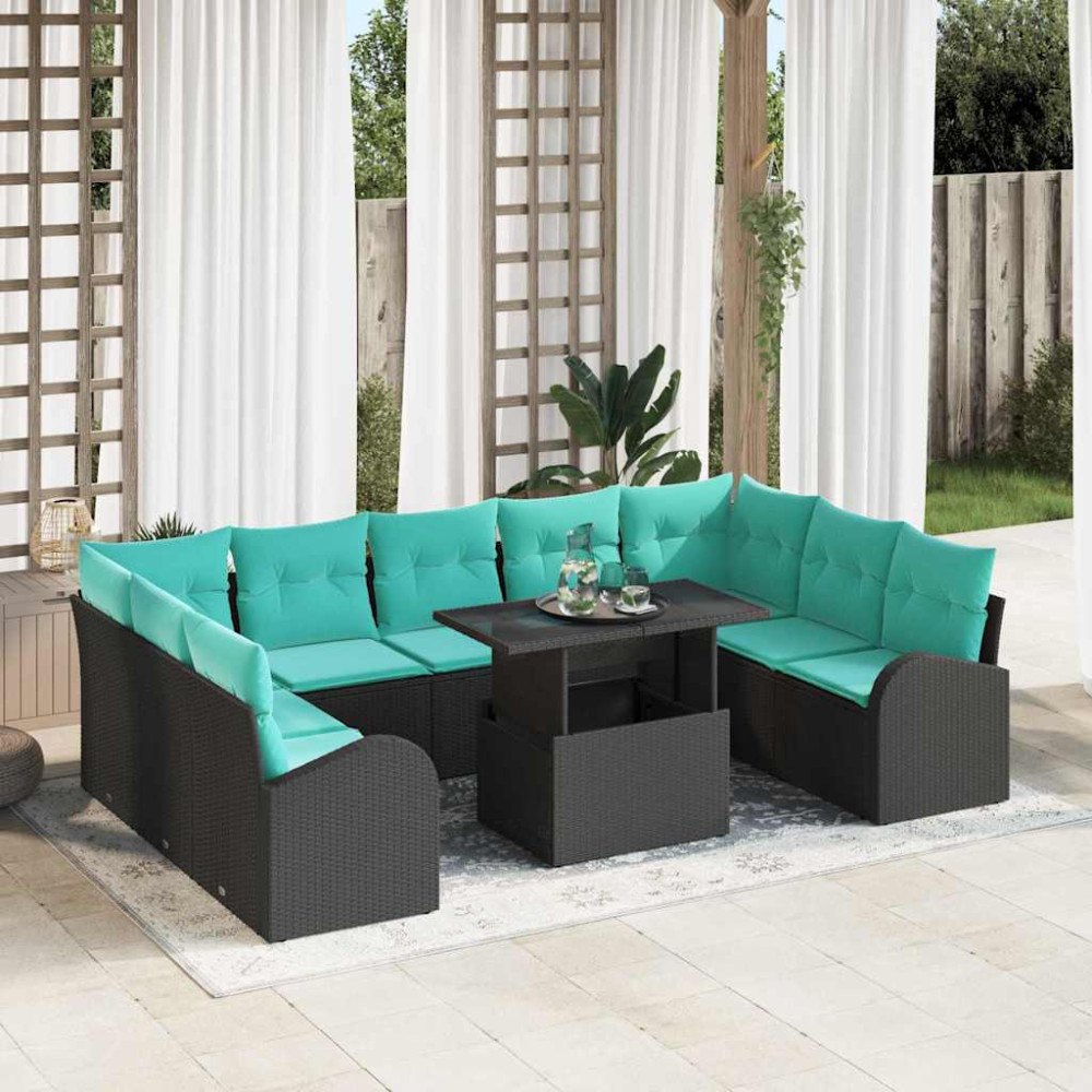 vidaXL Trädgårdsoffset med lagring 10 pcs Svart Poly rattan