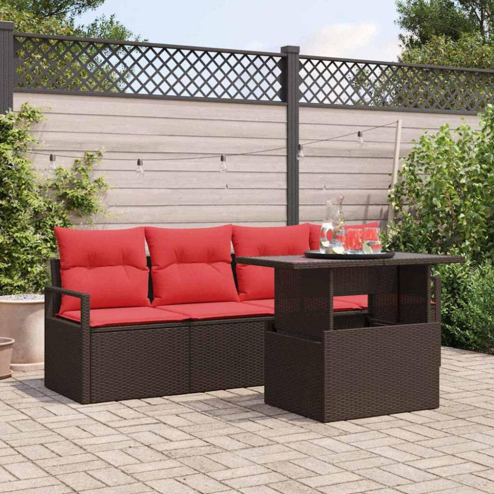 vidaXL Trädgårdsoffset 5 st Brun Poly rattan