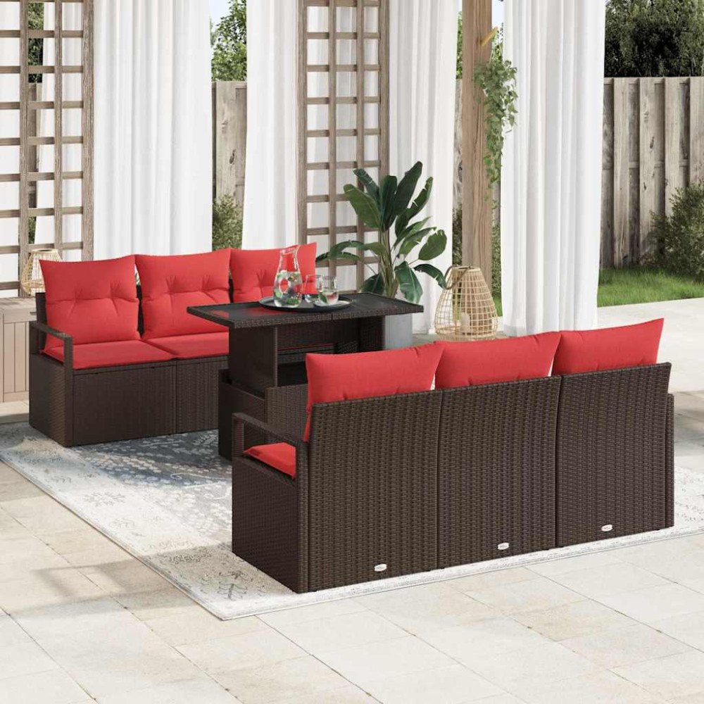 vidaXL Trädgårdsoffset 7 st Brun Poly rattan