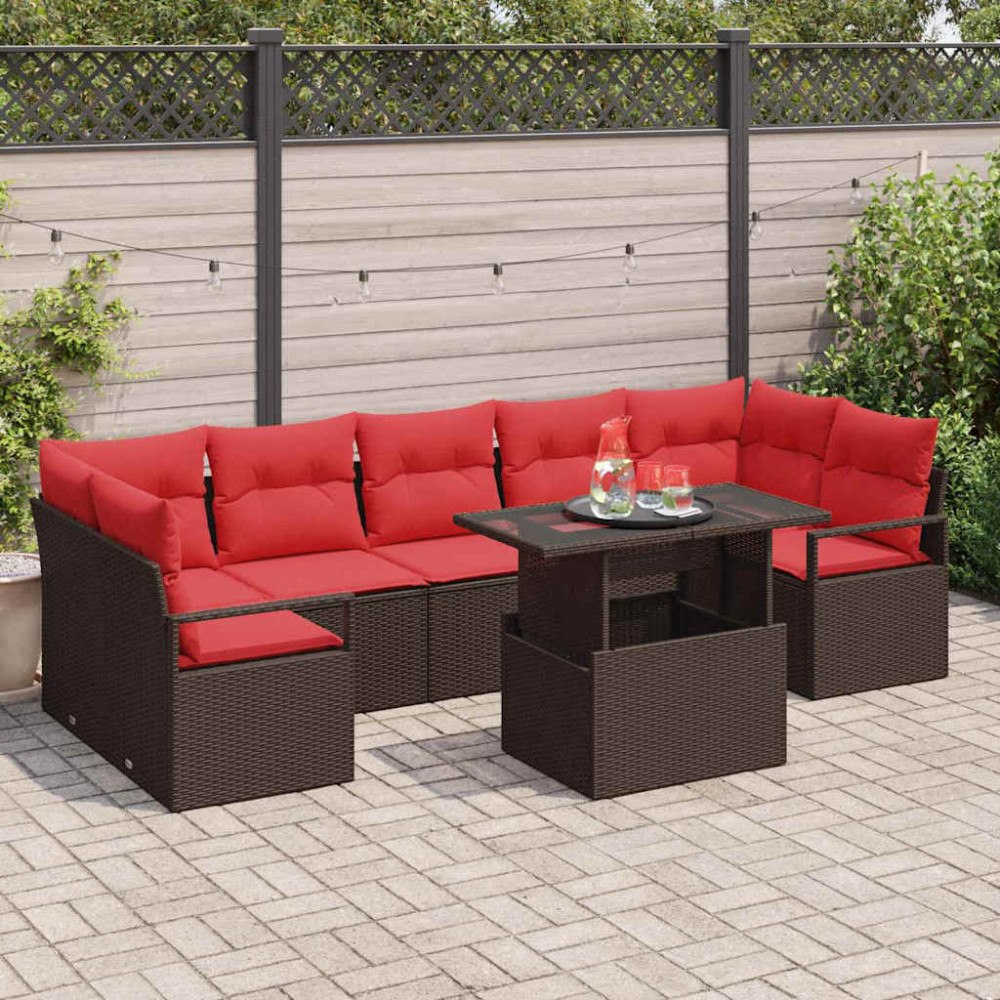 vidaXL Trädgårdsoffset 8 st Brun Poly rattan