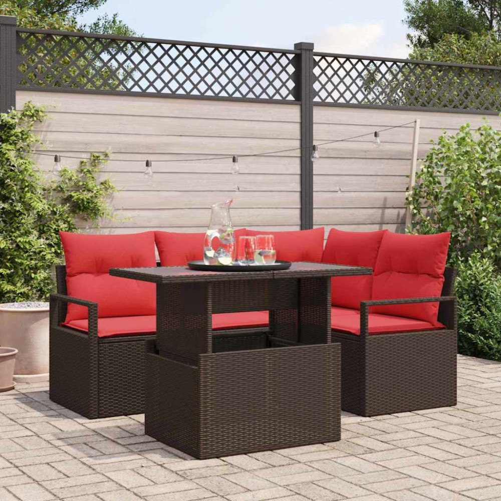 vidaXL Trädgårdsoffset 5 st Brun Poly rattan