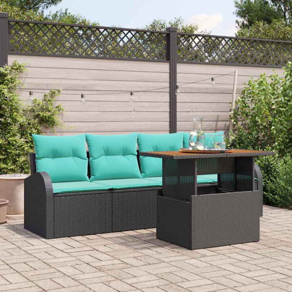 vidaXL Trädgårdsoffset med lagring 5 pcs Svart Poly rattan