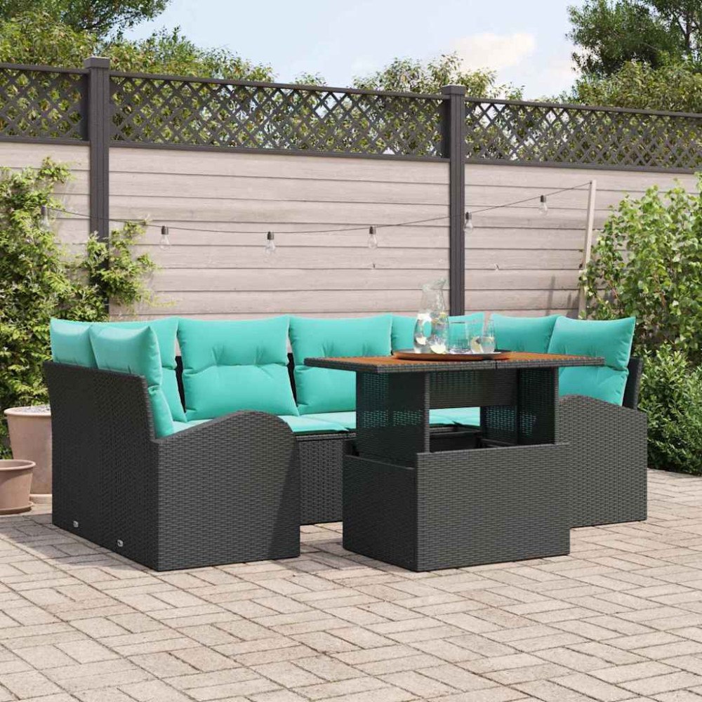 vidaXL Trädgårdsoffset med lagring 7 pcs Svart Poly rattan