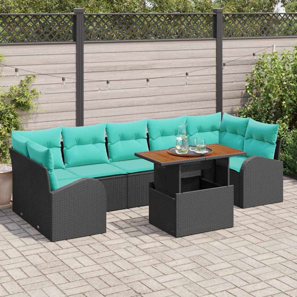 vidaXL Trädgårdsoffset med lagring 8 pcs Svart Poly rattan