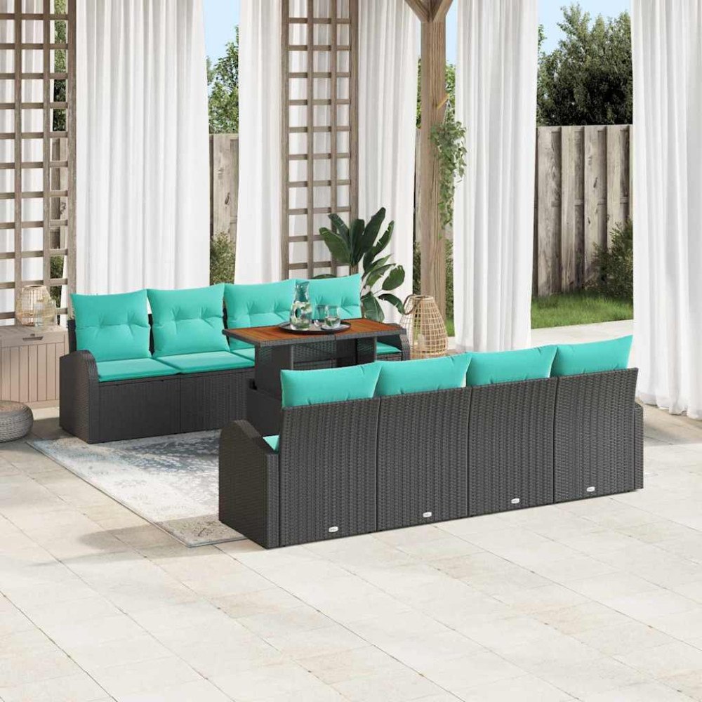 vidaXL Trädgårdsoffset 9 st Svart Poly rattan
