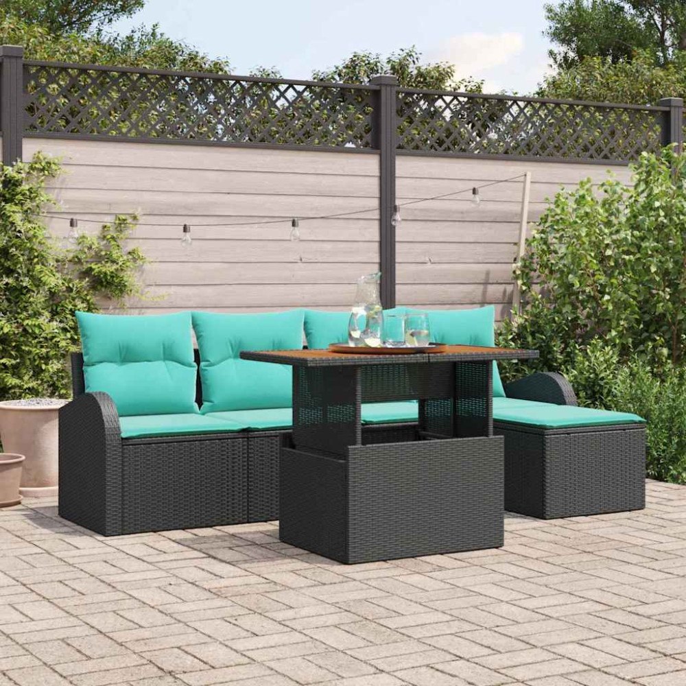 vidaXL Trädgårdsoffset med lagring 6 pcs Svart Poly rattan