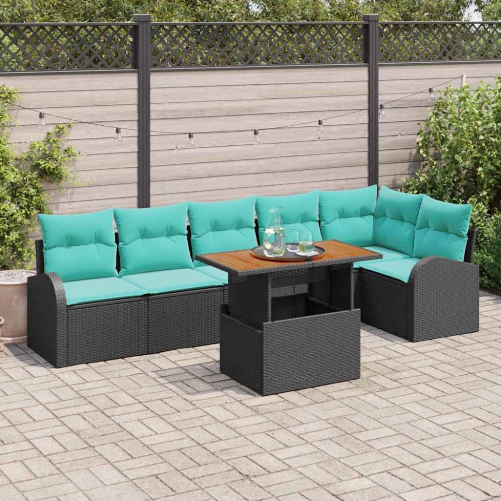 vidaXL Trädgårdsoffset med lagring 7 pcs Svart Poly rattan