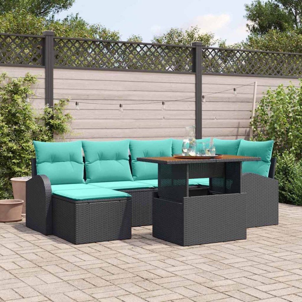 vidaXL Trädgårdsoffset med lagring 7 pcs Svart Poly rattan