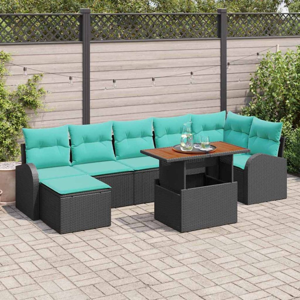 vidaXL Trädgårdsoffset 8 pcs Svart Poly rattan