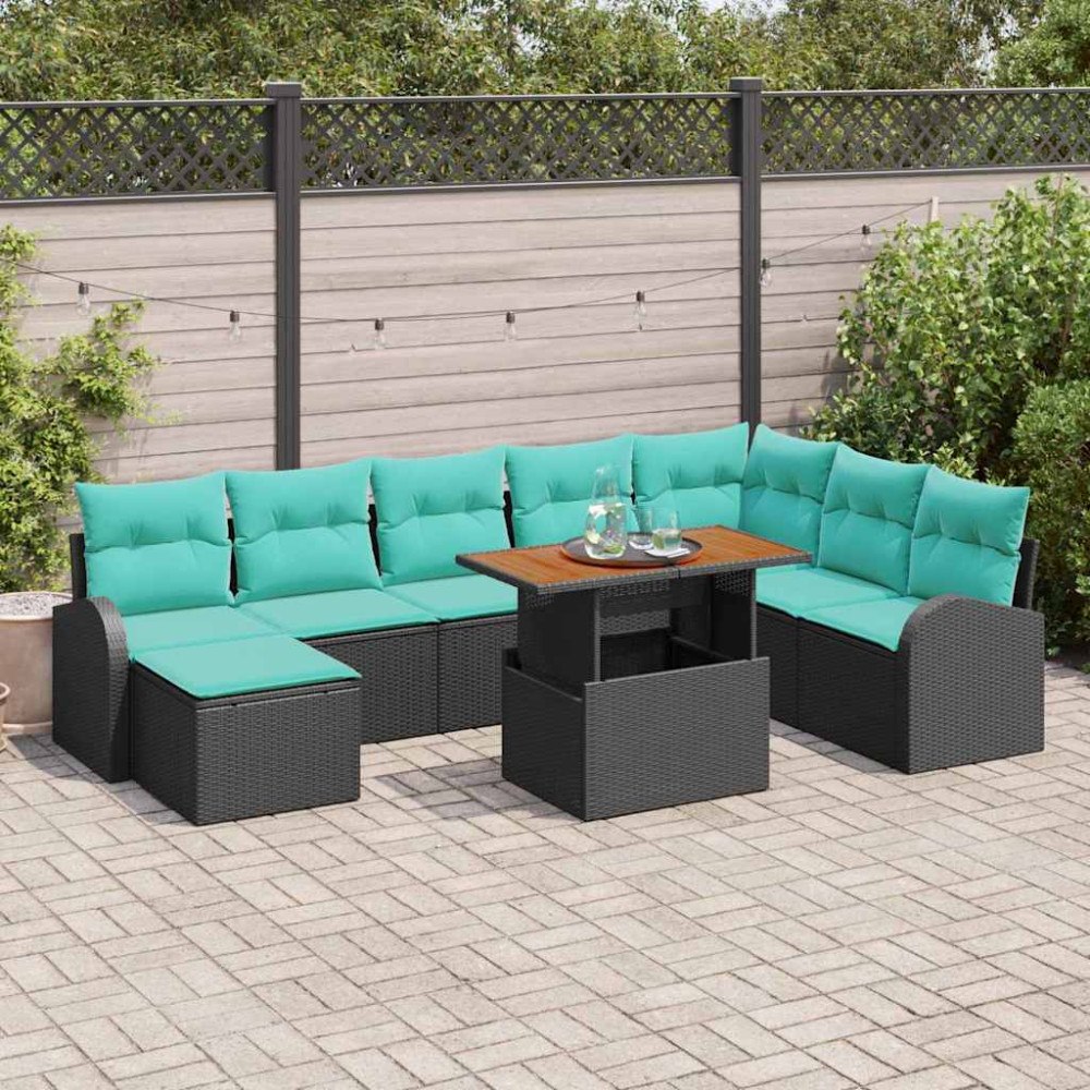vidaXL Trädgårdsoffset med lagring 9 pcs Svart Poly rattan