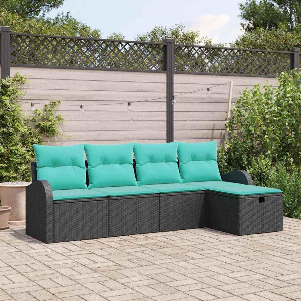 vidaXL Trädgårdsoffset med kudde med lagring 5 pcs Svart Poly rattan