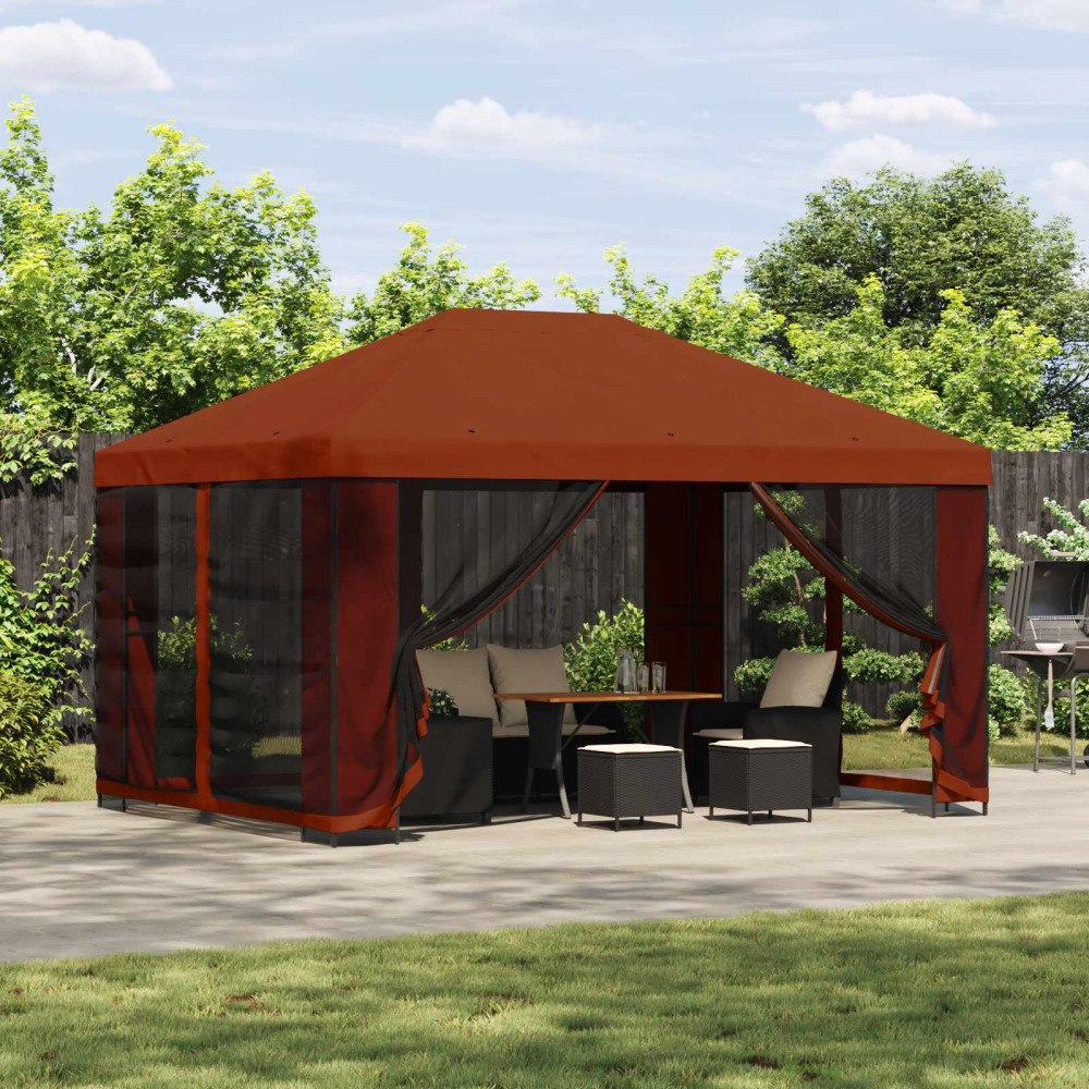 vidaXL Paviljong med väggar 4 × 3 m Terracotta Polyester och Stål