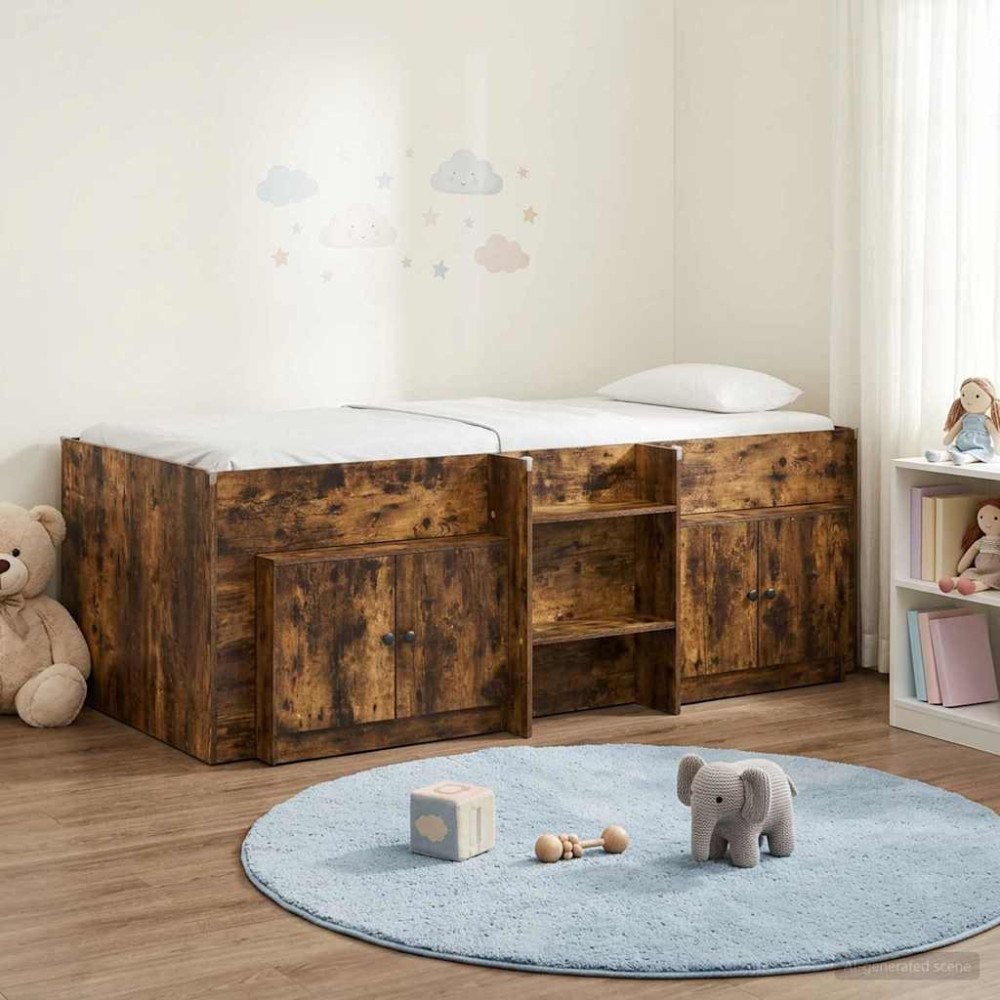 vidaXL Loft sängram med skåp med lagring 3 pcs Rökt ek Konstruerat trä