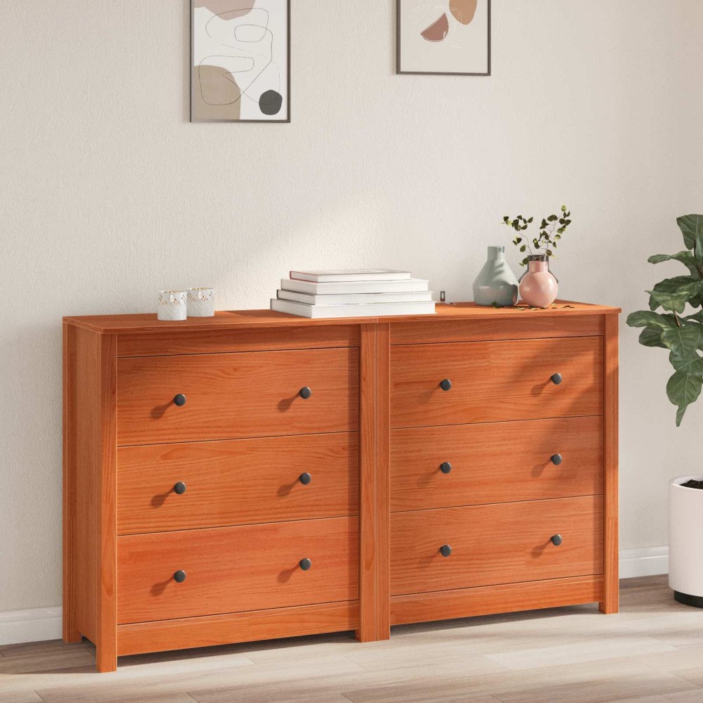 vidaXL Sideboard med låda 2 pcs VaxBrun 140 x 35 x 80 cm Massivt furu
