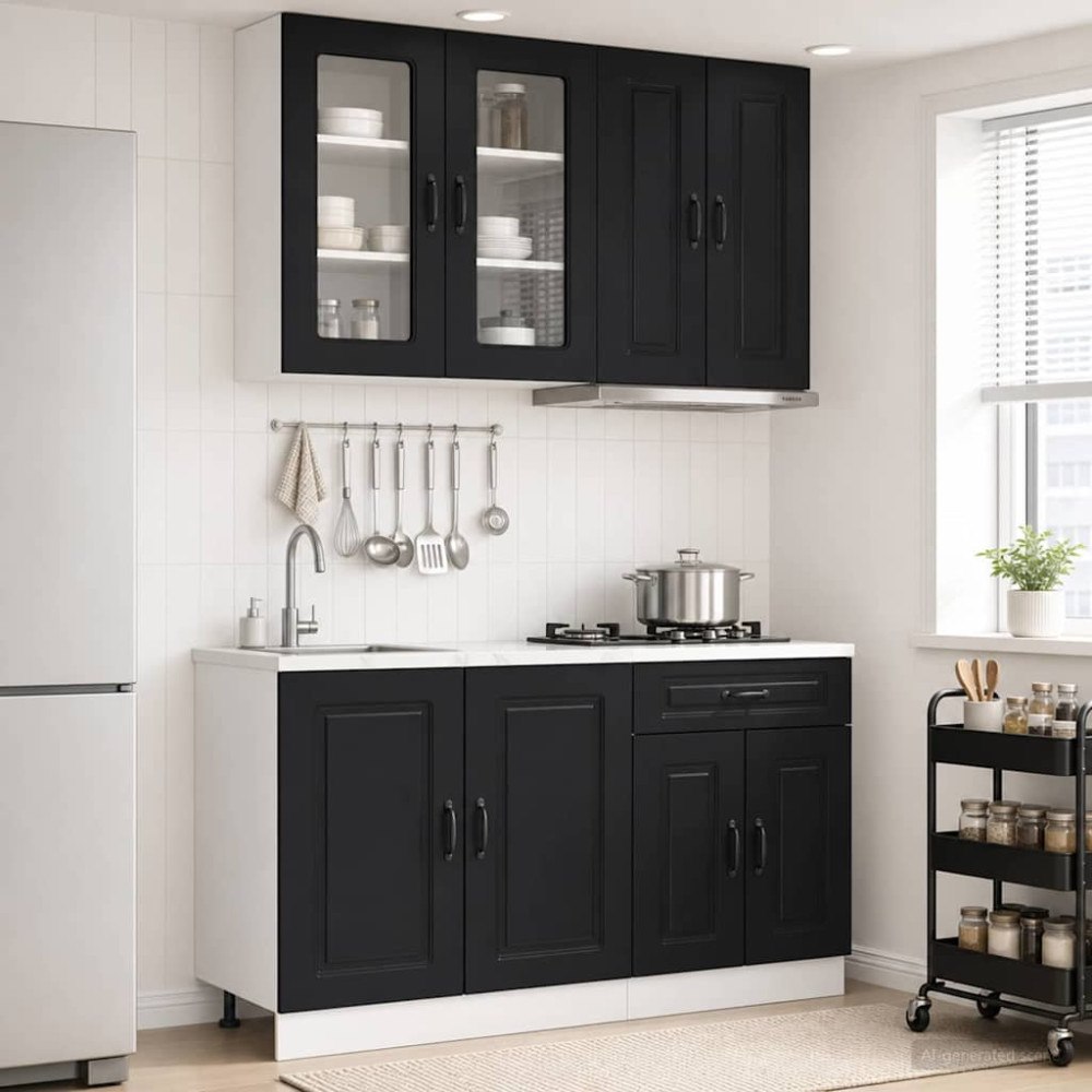 vidaXL Köksenhet KALMAR 4 pcs Svart Konstruerat trä