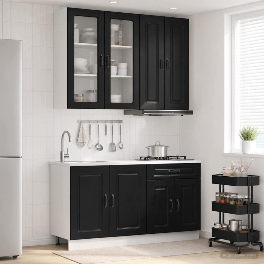 vidaXL Köksenhet KALMAR 4 pcs Svart Konstruerat trä