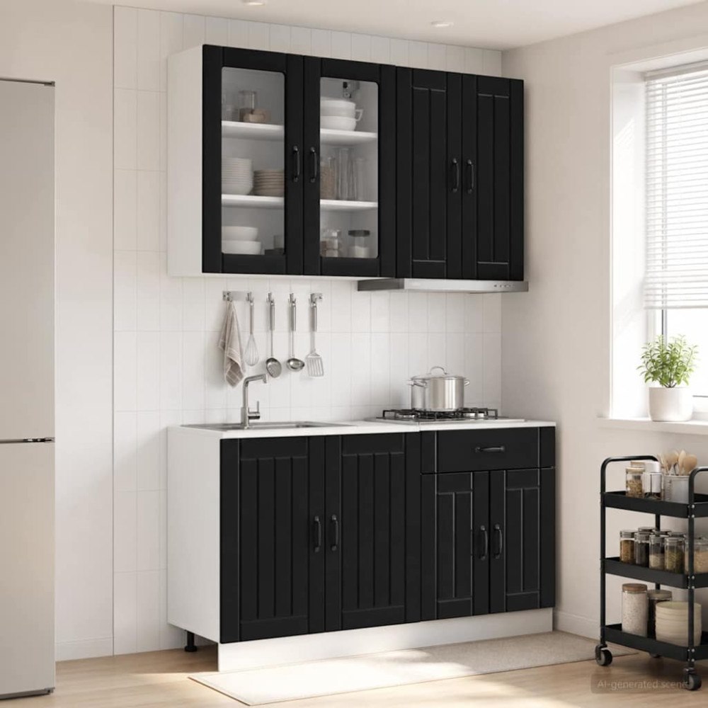 vidaXL Köksenhet LUCCA 4 pcs Svart Konstruerat trä