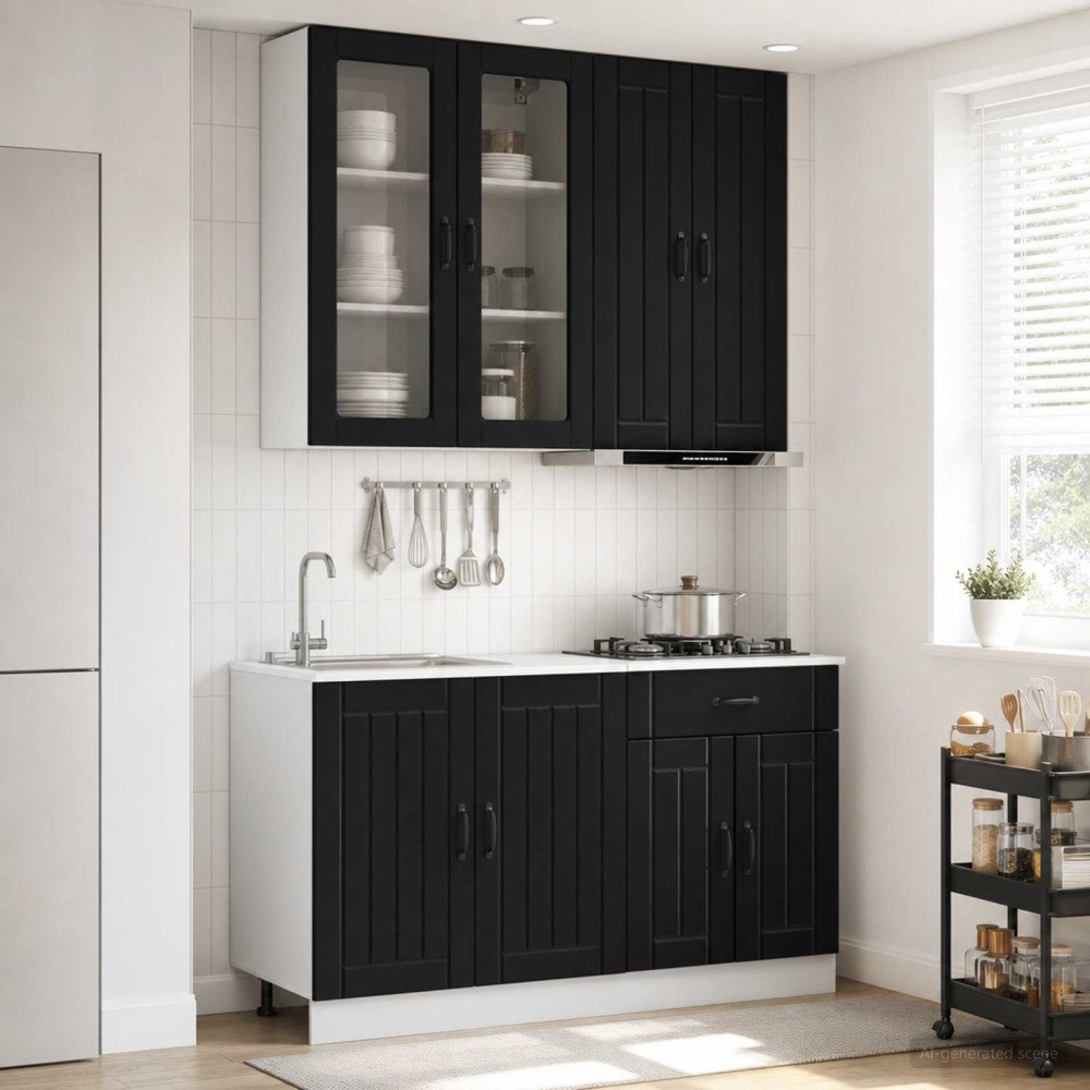 vidaXL Köksenhet LUCCA 4 pcs Svart Konstruerat trä