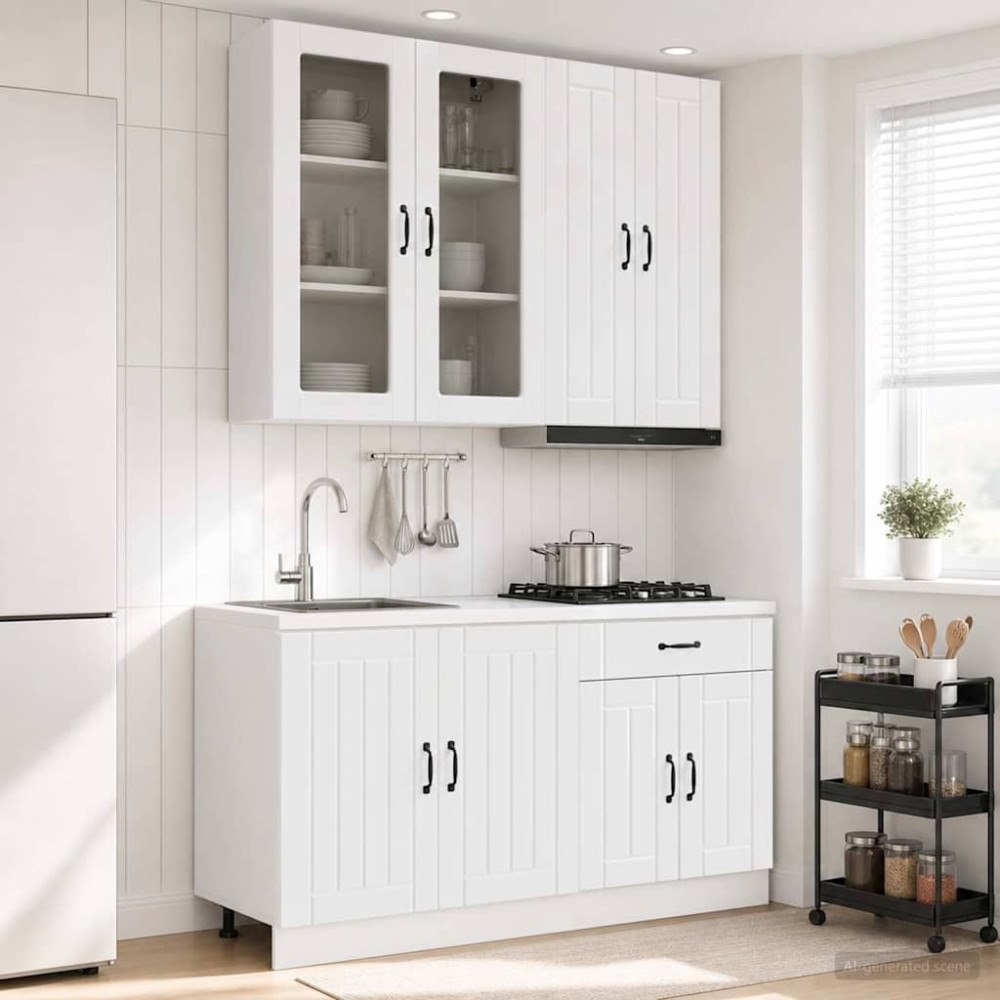 vidaXL Köksenhet LUCCA 4 pcs Vit högglans Konstruerat trä