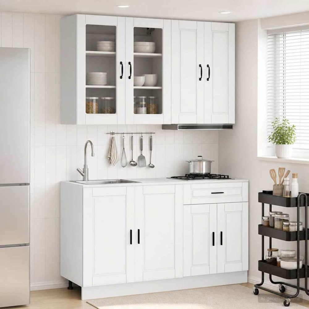 vidaXL Köksenhet PORTO 4 pcs Vit Konstruerat trä