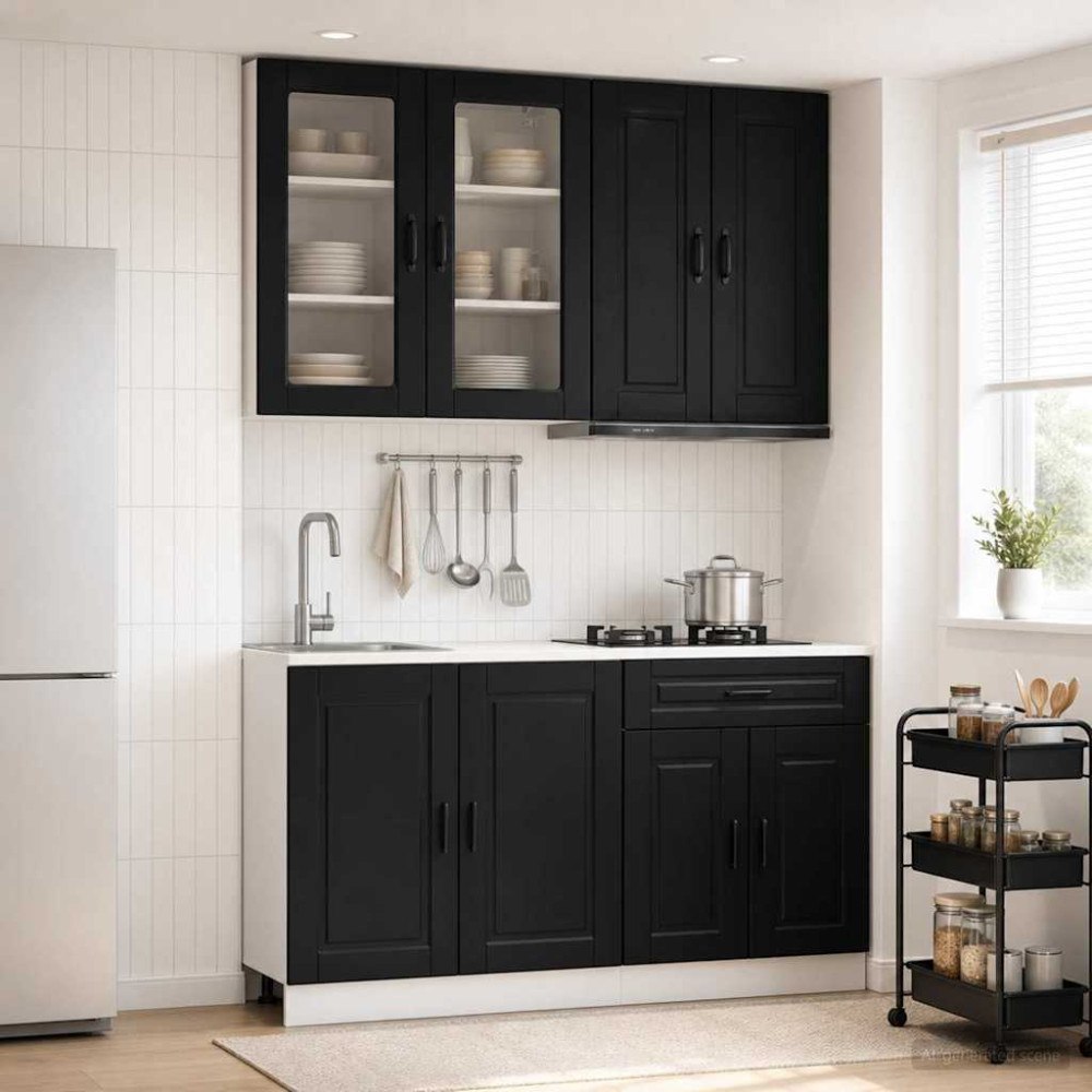 vidaXL Köksenhet PORTO 4 pcs Svart Konstruerat trä