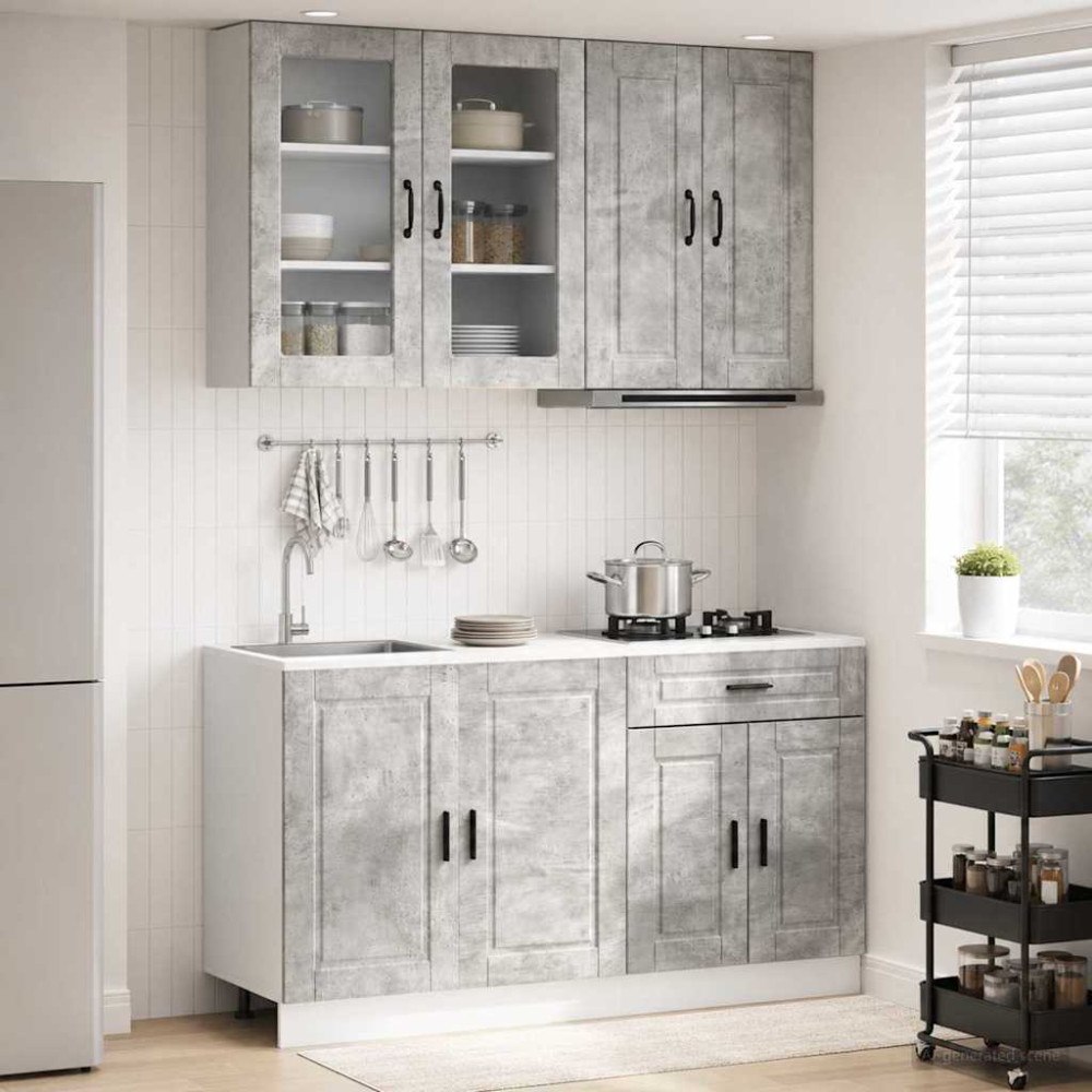 vidaXL Köksenhet PORTO 4 pcs Betonggrå Konstruerat trä