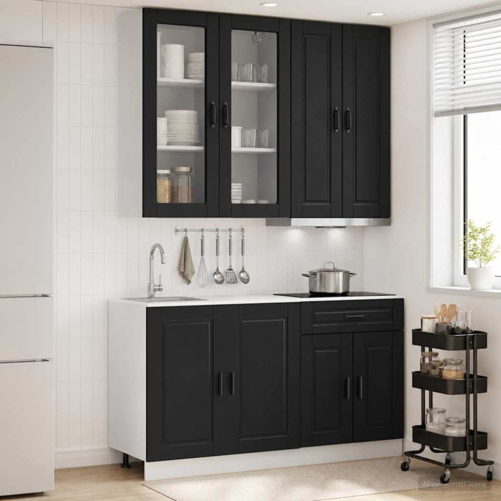 vidaXL Köksenhet PORTO 4 pcs Svart Konstruerat trä