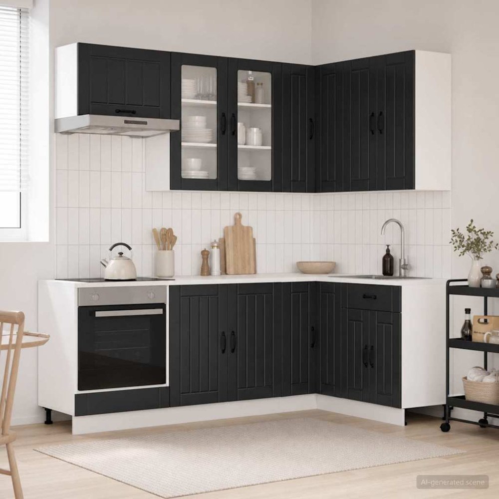 vidaXL Köksenhet LUCCA 8 pcs Svart Konstruerat trä