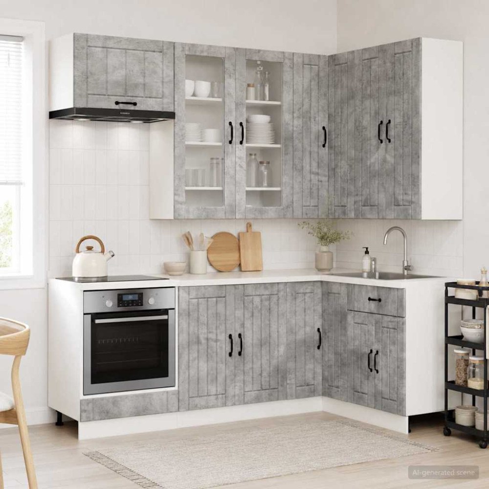 vidaXL Köksenhet LUCCA 8 pcs Betonggrå Konstruerat trä