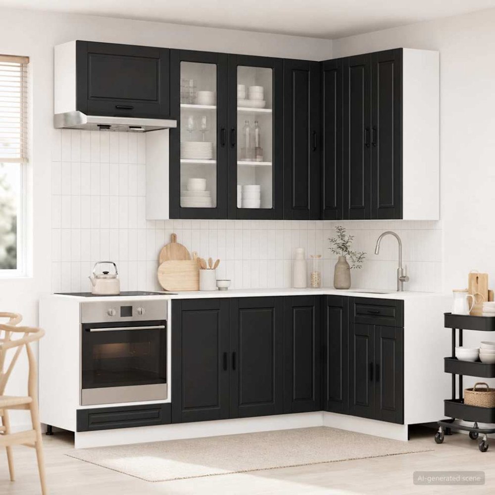 vidaXL Köksenhet PORTO 8 pcs Svart Konstruerat trä
