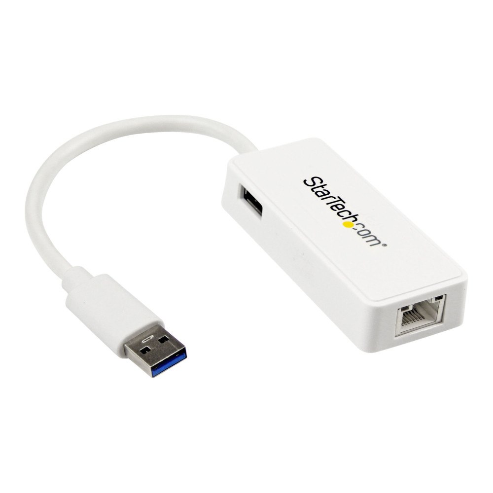 StarTech.com Startech USB 3.0 to Gigabit Ethernet Adapter NIC w/ USB Port (White) - USB 3.0 NIC - 10/100/1000 Mbps USB 3.0 LAN Adapte...