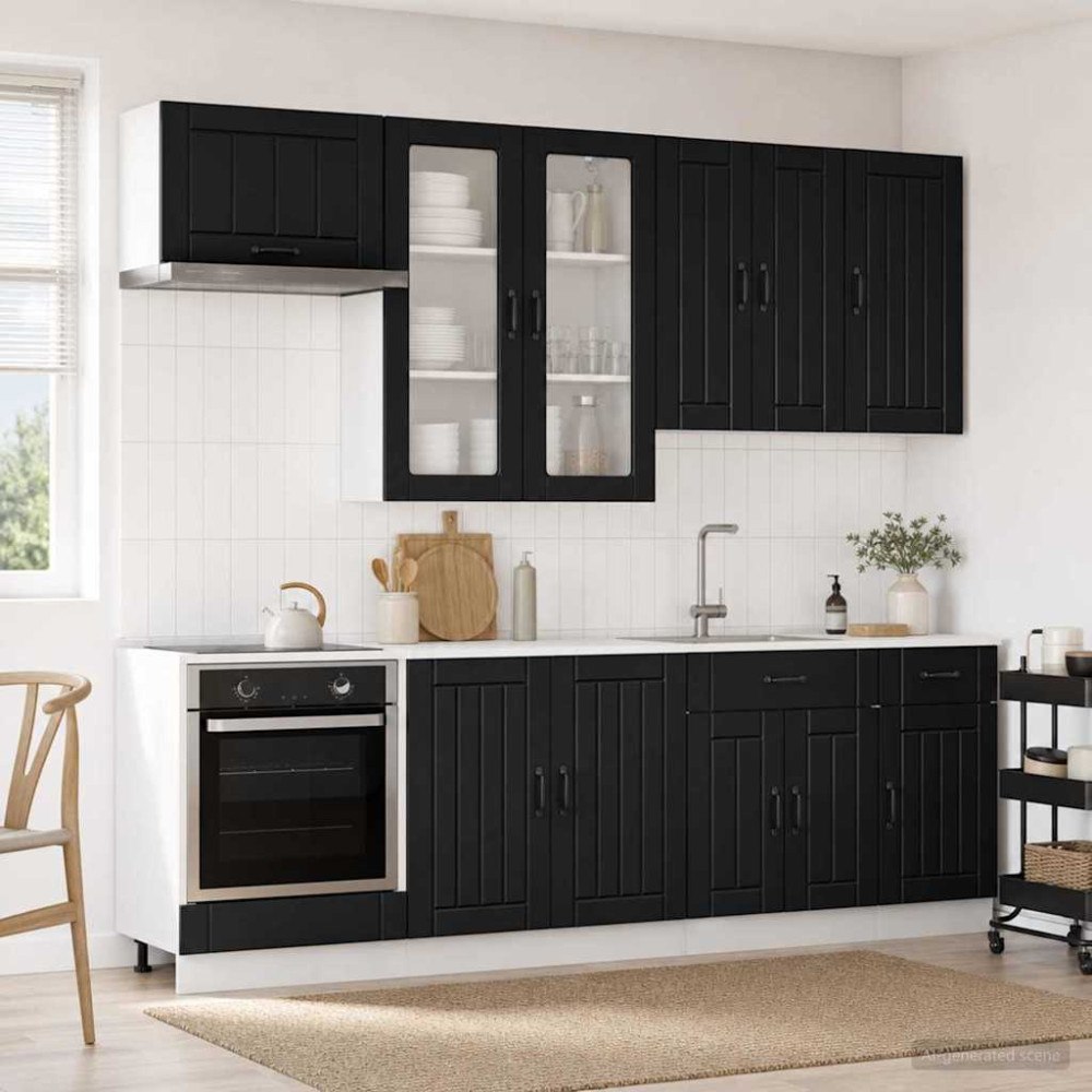 vidaXL Köksenhet LUCCA 8 pcs Svart Konstruerat trä