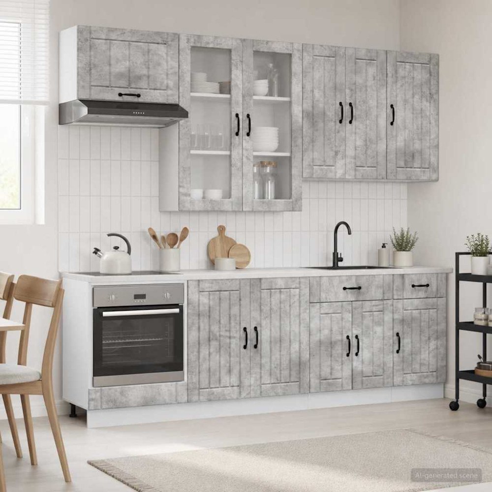 vidaXL Köksenhet LUCCA 8 pcs Betonggrå Konstruerat trä