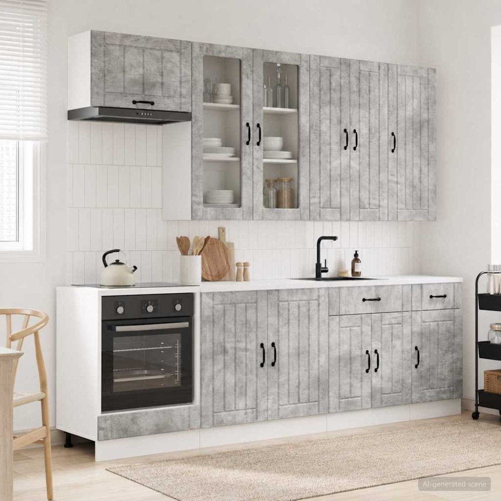 vidaXL Köksenhet LUCCA 8 pcs Betonggrå Konstruerat trä