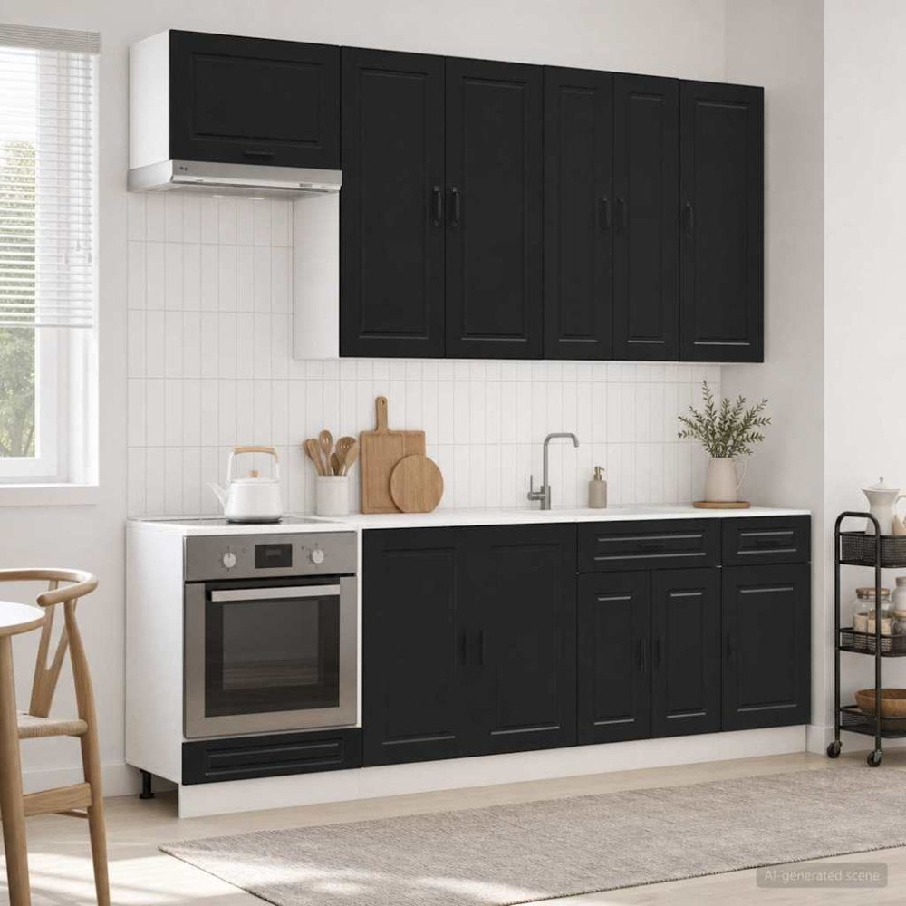 vidaXL Köksenhet PORTO 8 pcs Svart Konstruerat trä