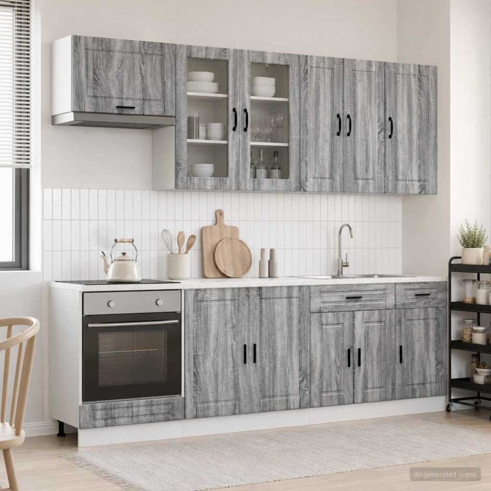vidaXL Köksenhet PORTO 8 pcs Grå Sonoma Konstruerat trä