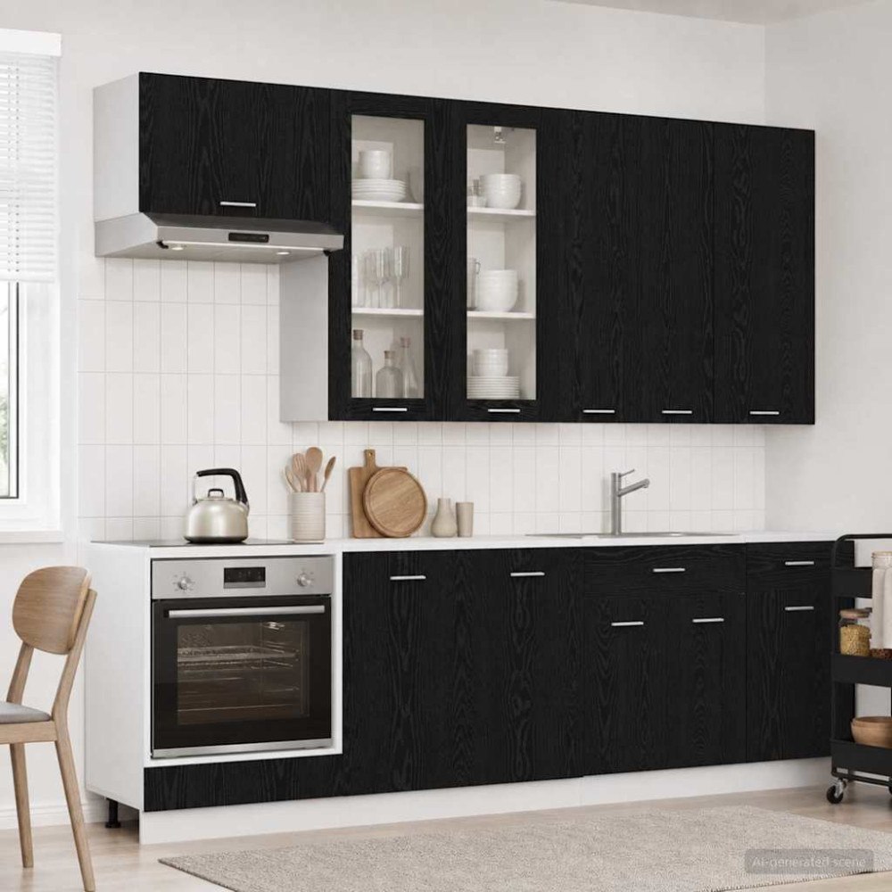 vidaXL Köksenhet LYON 8 pcs Svart ek Konstruerat trä