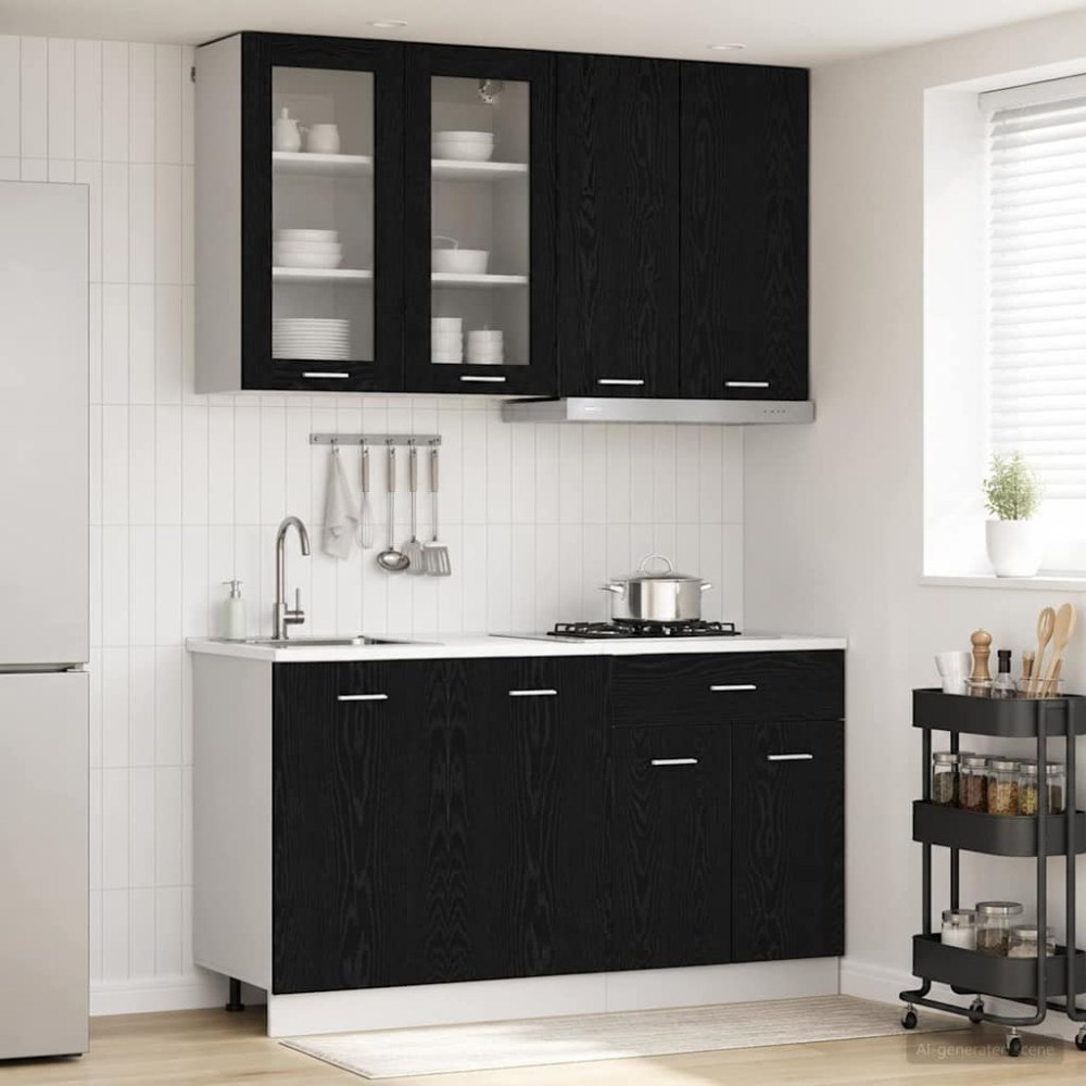 vidaXL Köksenhet LYON 4 pcs Svart ek Konstruerat trä