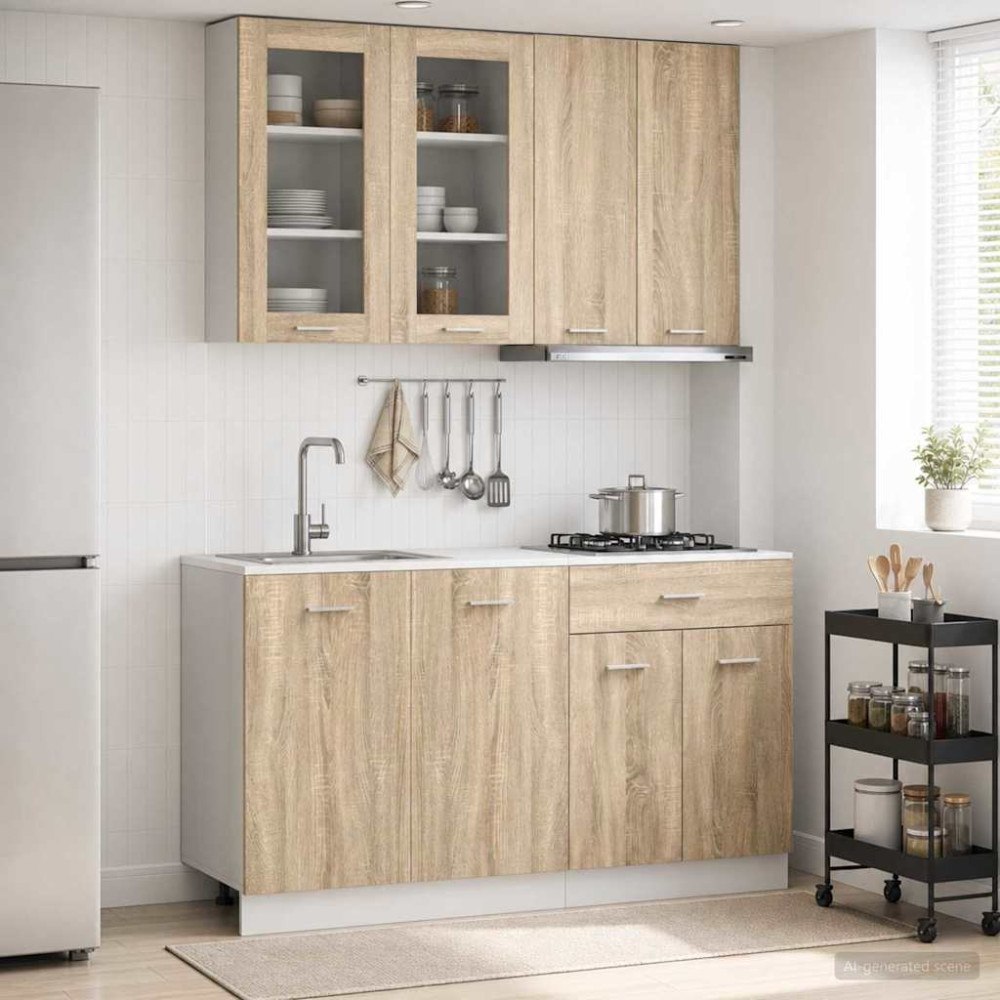 vidaXL Köksenhet LYON 4 pcs Sonoma-ek Konstruerat trä